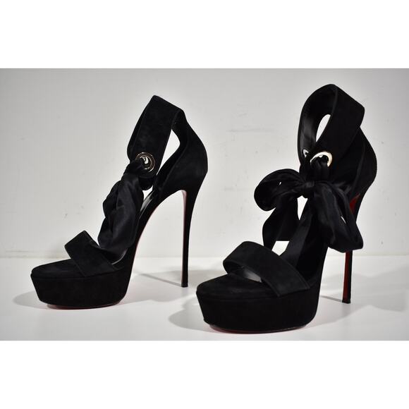 Christian Louboutin Torrida Alta 150 Black Silk Bow Platform Sandal Heel Pump 42 - Picture 10 of 12